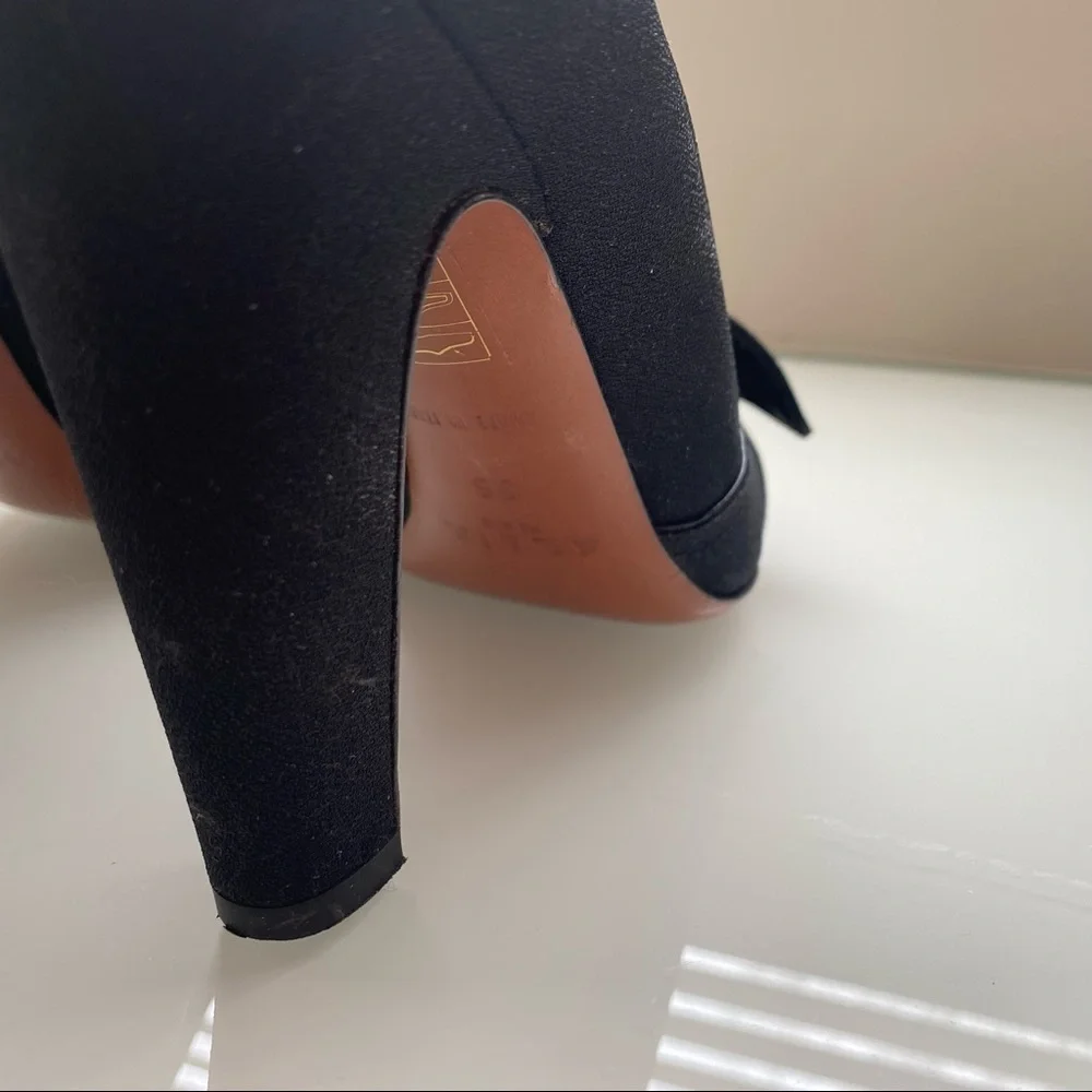 Alaia Black Crepe Leather Bow Heels SZ 6/36 - Picture 2 of 8